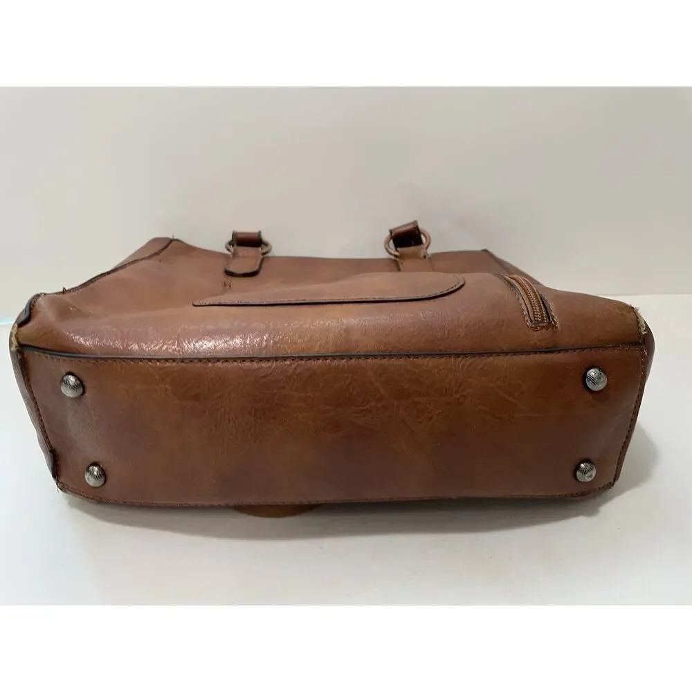 Lavawa Western Tooled Embossed Satchel Handbag Studded Boho Cowgirl READ